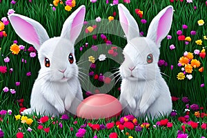 Cute little bunnies with Easter egg