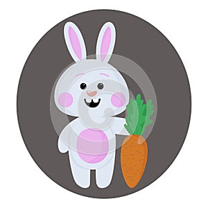 Cute little bunny with carrot. Easter bunny multicolored vector clipart. Easter card, happy Easter.