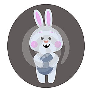 Cute little bunny with Easter egg. Easter bunny multicolored vector clipart. Easter card, happy Easter.