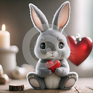 cute little bunny with a heart in his paws valentine\'s day