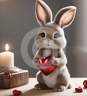 cute little bunny with a heart in his paws valentine\'s day