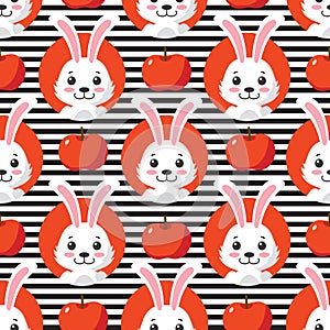 Cute Little Bunny Striped Seamless Pattern