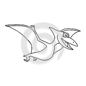 Cute Little Cartoon Baby Dinosaur - Pterodon outline. Vector