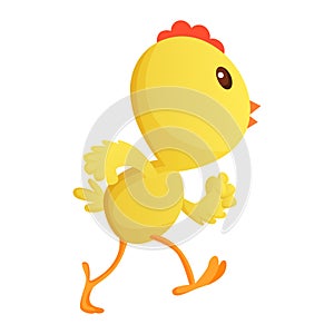Cute little cartoon chick running somewhere isolated on a white background. Funny yellow chicken. Vector illustration of