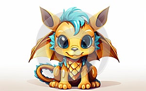 Cute little cartoon dragon baby on isolated white background. Illustration for stickers, stickers, children's books