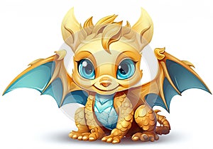 Cute little cartoon dragon baby on isolated white background. Illustration for stickers, stickers, children's books