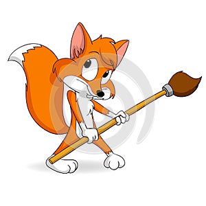 Cute little cartoon fox with paintbrush