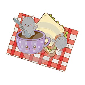 Cute little cats with chocolate mug kawaii characters