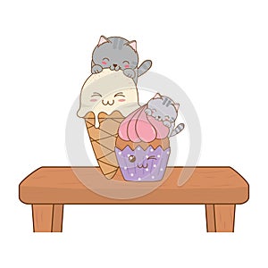 Cute little cats with cupcake kawaii characters