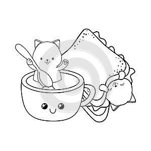 Cute little cats with sandwich kawaii characters