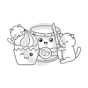 Cute little cats with strawberry jam kawaii characters