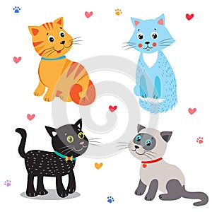 Cute little cats, vector cartoon illustration.