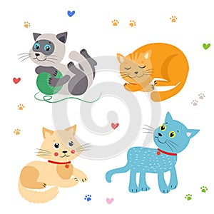 Cute Little Cats Vector Illustration. Cat Mascot Vector. Cats Meowing.