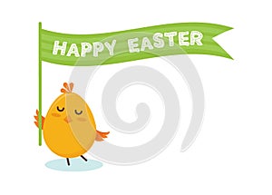 Cute little chick with happy Easter sign- Vector