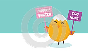 Cute little chick with happy Easter sign- Vector