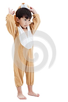 Cute little child dressed in lion suit