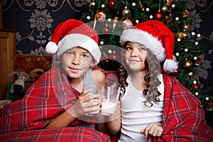 Cute little children drinking milk