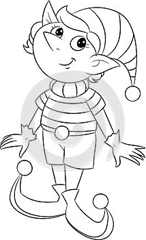 Cute little Christmas elf for coloring book