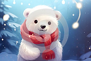 cute little christmas icebear in winter AI generated
