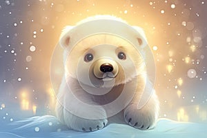 cute little christmas icebear in winter AI generated