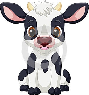 Cute little cow cartoon on white background