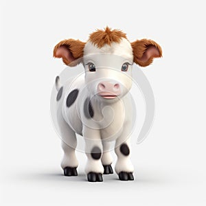 Cute Little Cow: Fluffy 3d Animation Icon With White Background