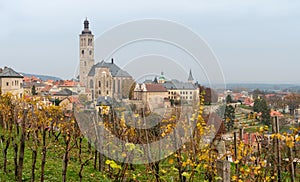 Cute little Czech town Kutna Hora cityscape at the autumn time w