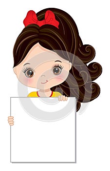 Cute Little Dark-Haired Girl Holding Blank Frame to Customise your Text