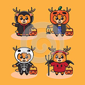 Cute Little Deer Halloween cartoon set.