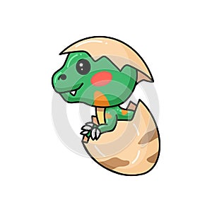 Cute little dinosaur cartoon hatching from egg