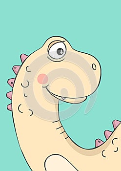 Cute little dinosaur. Funny cartoon illustration.