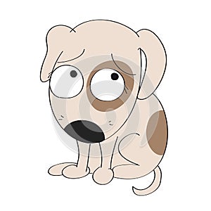 Cute little dog sitting and looking sad and unhappy, waiting to be punished for mischief - original hand drawn illustration