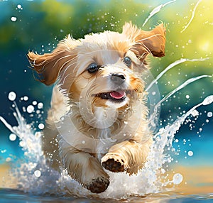 Cute little dog, splashed, photo realistic generated by AI