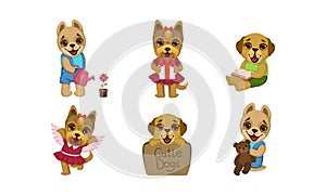 Cute Little Dogs Characters Set, Adorable Humanized Pet Animals Vector Illustration