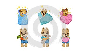 Cute Little Dogs Characters Set, Adorable Humanized Puppies Vector Illustration