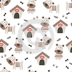 Cute little dogs and dog house seamless pattern
