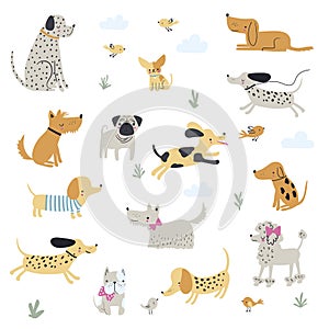 Cute little dogs. Hand drawn vector illustration