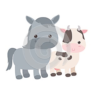 Cute little donkey cow animals cartoon isolated design