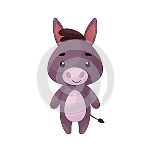 Cute little donkey on white background. Cartoon animal character for kids cards, baby shower, posters, b-day invitation, clothes.