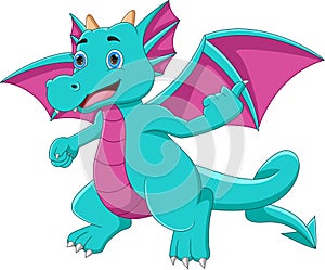 Cute little dragon thumbs up cartoon on white background