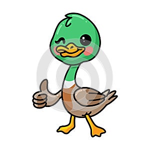 Cute little duck cartoon giving thumb up