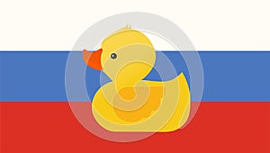 Cute Little Duck Illustration, Isolated on Russian Flag Background.