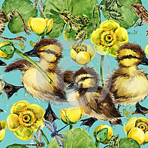 Cute little ducklings seamless pattern.