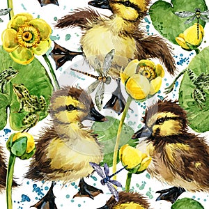 Cute little ducklings seamless pattern.