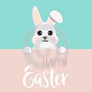 Cute little easter bunny. Character in cartoon style. Happy Easter greeting card