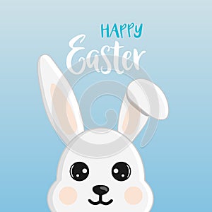 Cute little easter bunny. Character in cartoon style. Happy Easter greeting card