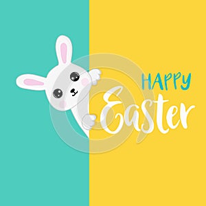 Cute little easter bunny. Character in cartoon style. Happy Easter greeting card