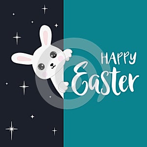 Cute little easter bunny. Character in cartoon style. Happy Easter greeting card