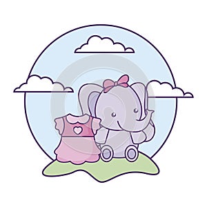 cute little elephant baby with dress girl in landscape