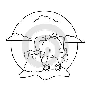 cute little elephant baby with dress girl in landscape